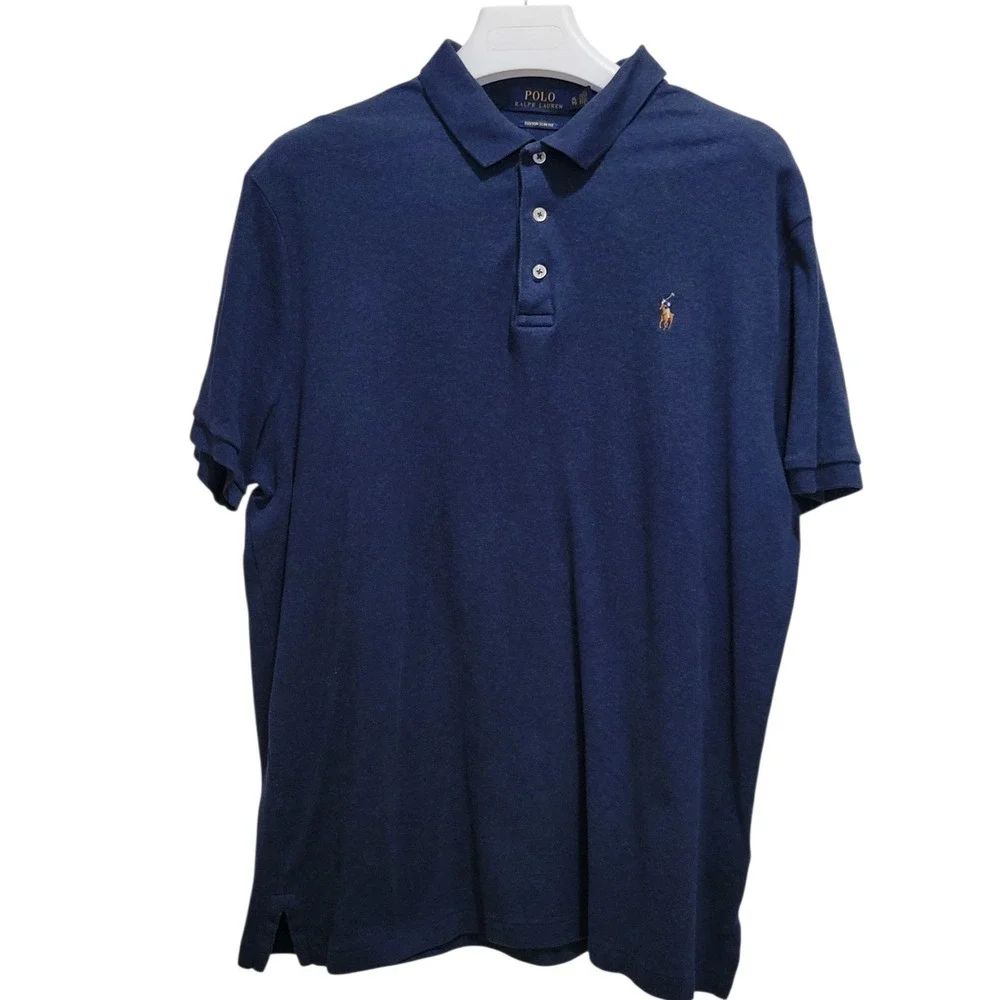 Polo Ralph Lauren Mens XL Navy Blue Custom Slim Fit Mesh Polo Shirt Short Sleeve
